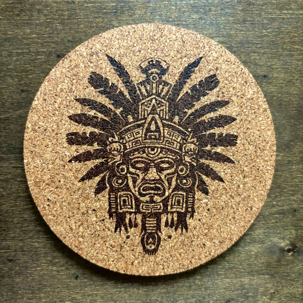 Aztec Clipart 8 Laser Engraved Cork Coaster